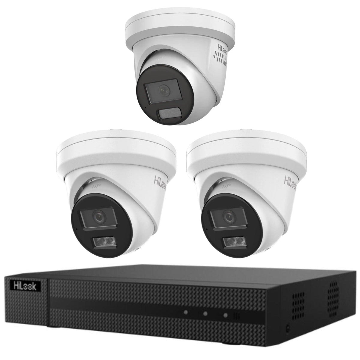 Hikvision Hilook 6MP All-in-One Active Colour Deterrence 3-Camera Kit: 1 x IPC-T269H-MU/SL and 2 x IPC-T361H- Includes 4-Channel PoE NVR104MH-C/4P