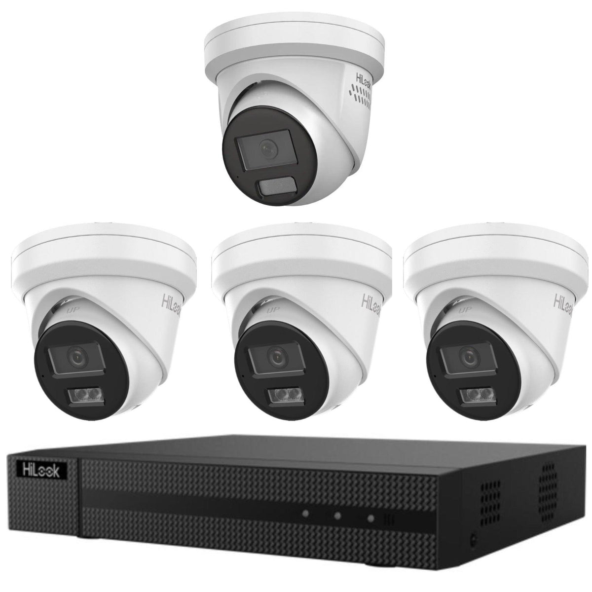 Hikvision Hilook 6MP All-in-One Active Colour Deterrence 4-Camera Kit: 1 x IPC-T269H-MU/SL and 3 x IPC-T361H- Includes 4-Channel PoE NVR104MH-C/4P