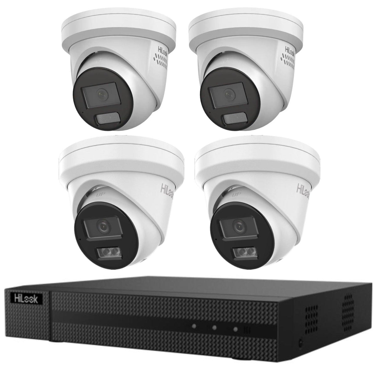 Hikvision Hilook 6MP All-in-One Active Colour Deterrence 4-Camera Kit: 2 x IPC-T269H-MU/SL and 2 x IPC-T361H- Includes 4-Channel PoE NVR104MH-C/4P