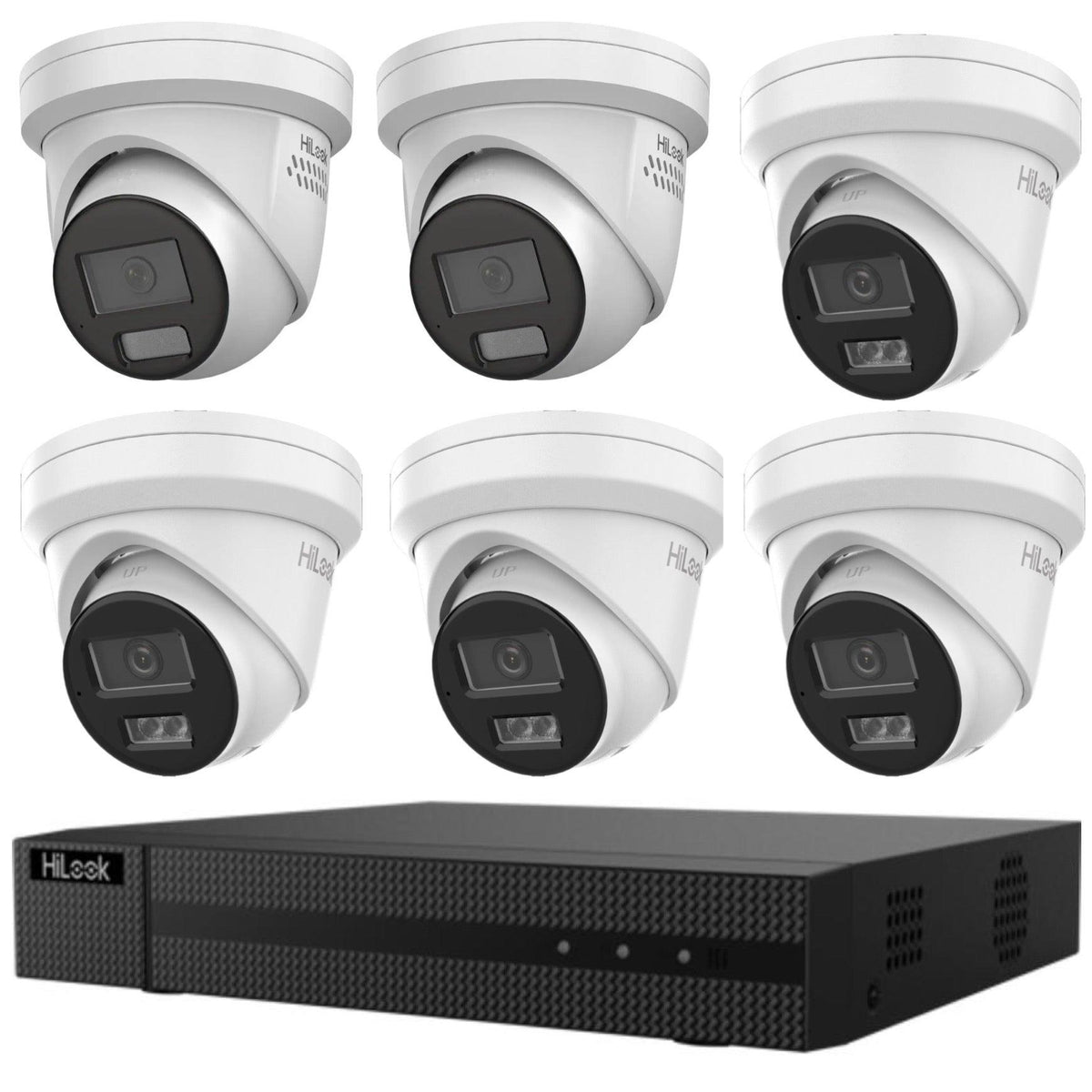 Hikvision Hilook 6MP All-in-One Active Colour Deterrence 6-Camera Kit: 2 x IPC-T269H-MU/SL and 4 x IPC-T361H- Includes 8-Channel PoE NVR108MH-C/8P