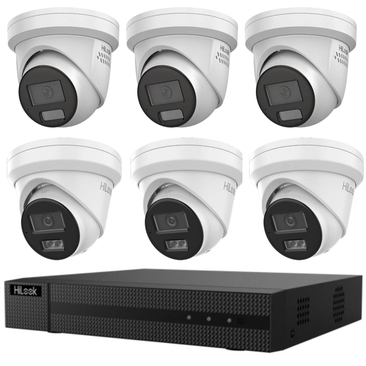 Hikvision Hilook 6MP All-in-One Active Colour Deterrence 6-Camera Kit: 3 x IPC-T269H-MU/SL and 3 x IPC-T361H- Includes 8-Channel PoE NVR108MH-C/8P