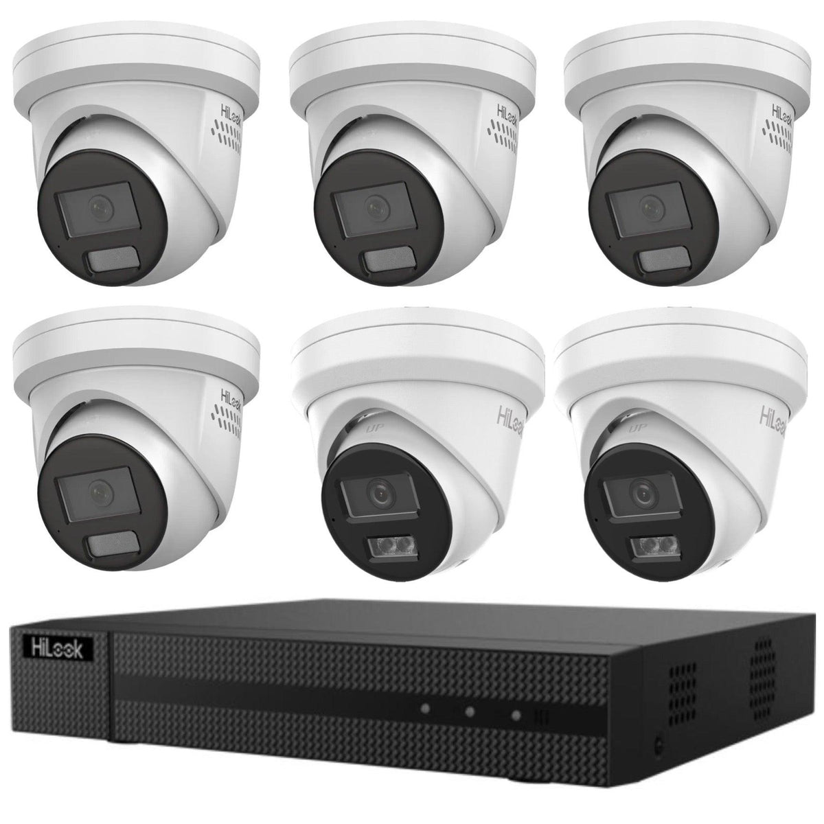 Hikvision Hilook 6MP All-in-One Active Colour Deterrence 6-Camera Kit: 4 x IPC-T269H-MU/SL and 2 x IPC-T361H- Includes 8-Channel PoE NVR108MH-C/8P