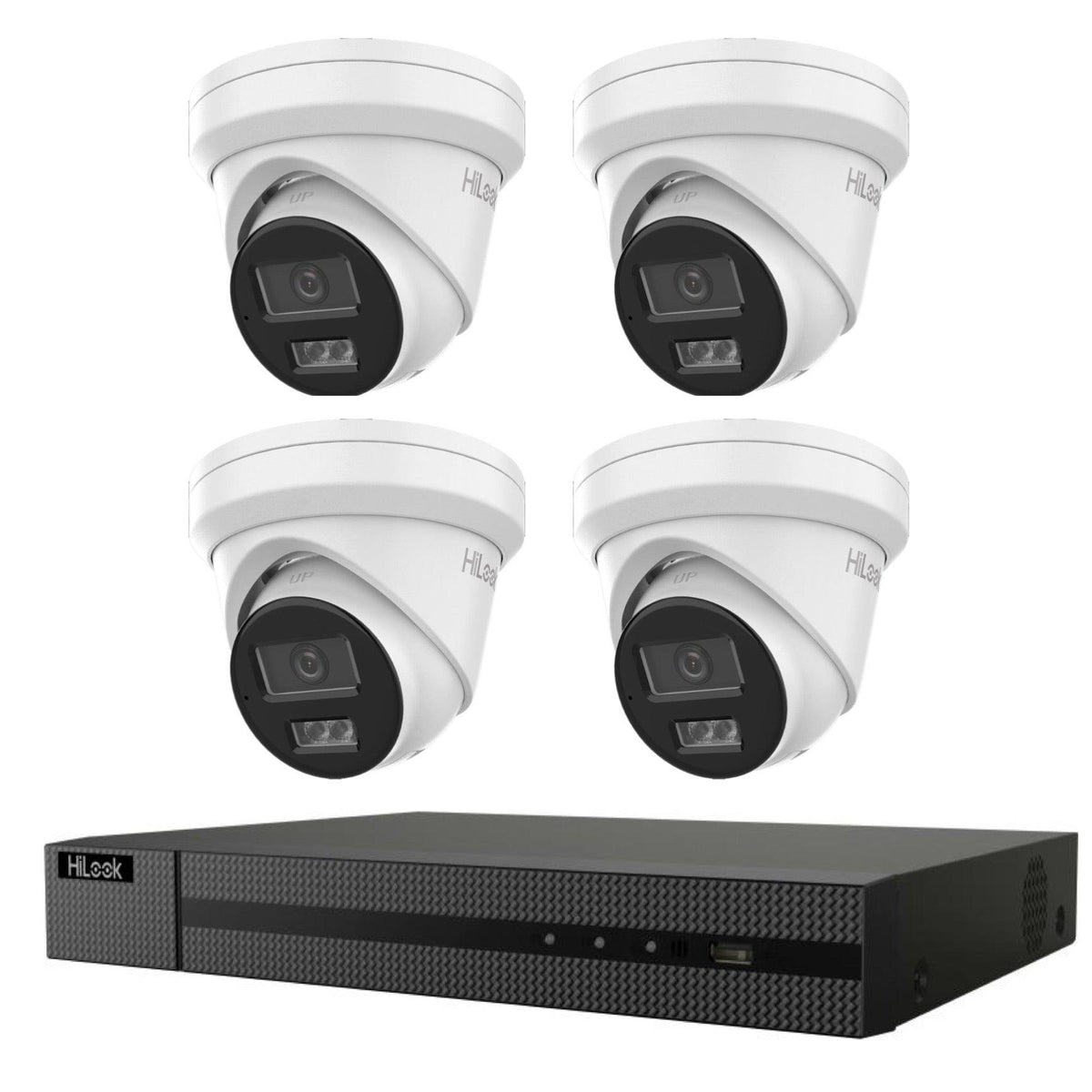 Hikvision HiLook 6MP IntelliSense 4-Channel CCTV Bundle: 4 x IP Turret Cameras IPC-T361H- Includes 4-Channel PoE NVR104MH-C/4P and 3TB Compatible Hard Drive