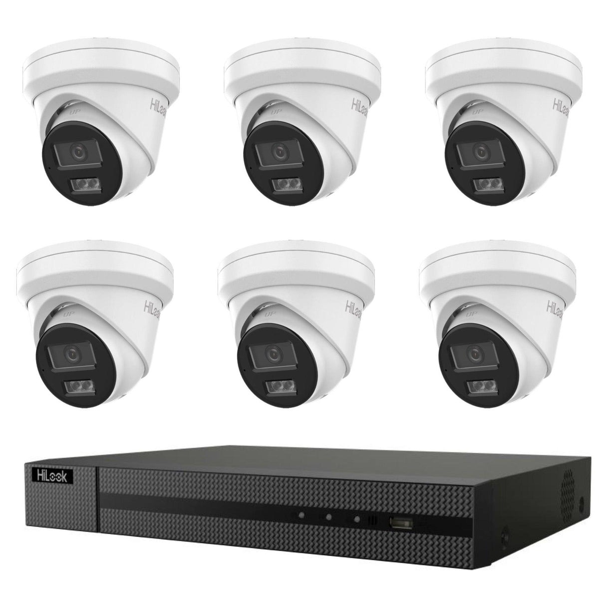 Hikvision HiLook 8MP 4K IntelliSense 8-Channel CCTV Bundle: 6 x IP Turret Cameras IPC-T381H- Includes 8-Channel PoE NVR108MH-C/8P