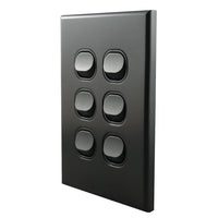 Light Switch 6 Gang – MATTE BLACK VERTICAL LS106VMB-L