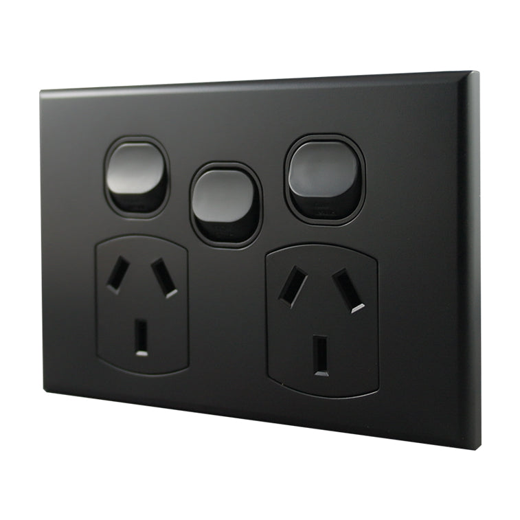 Double Power Point With Extra Switch – MATTE BLACK POD10XMB-L