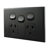 Double Power Point With Extra Switch – MATTE BLACK POD10XMB-L