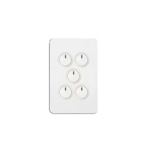 Hager Silhouette 5 Gang Button Switch With LED Indicator (White) - WBSEV5