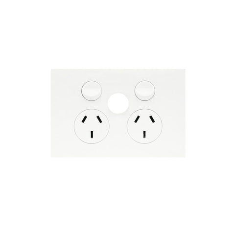 Hager Finesse Double Power Point with blank extra switch (Gloss White) - WBQP2XSB