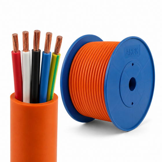 Electra Cables 4-core plus earth orange circular cable drum — for three-phase sub-mains, stocked at ARCK