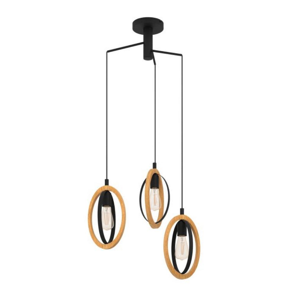BASILDON Pendant 3 Lights W615mm Black / Brown Steel - 43463N