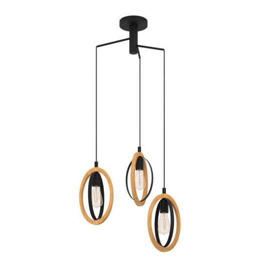 BASILDON Pendant 3 Lights W615mm Black / Brown Steel - 43463N