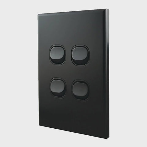 Light Switch 4 Gang – MATTE BLACK VERTICAL LS104VMB-L - ARCK Electrical Wholesale Supplies