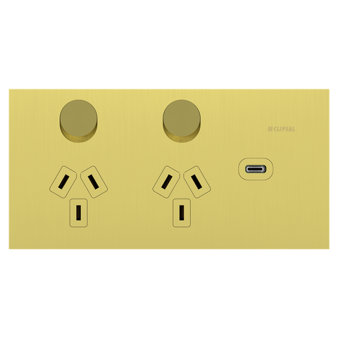 Clipsal Solis T Series Double Powerpoint 10A + USB-C Brushed Brass- 1025USBC-BB - ARCK Electrical Wholesale Supplies