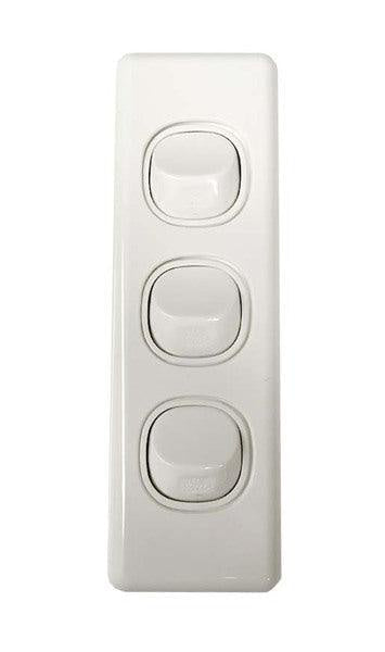 3 GANG ARCHITRAVE SWITCH 10AMP 250V WHITE - 30596NLS - ARCK Electrical Wholesale Supplies