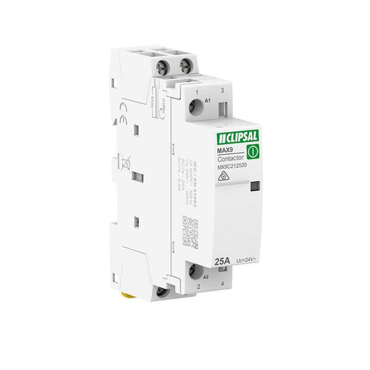 CLIPSAL MAX9 CONTACTOR 25A 24V AC 2NO - MX9C212520 - ARCK Electrical Wholesale Supplies