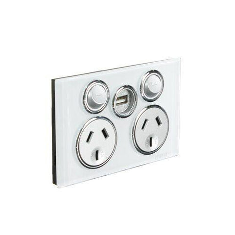 Clipsal Saturn 4000Twin Switched Socket Outlet - 4025USBC-PW - ARCK Electrical Wholesale Supplies