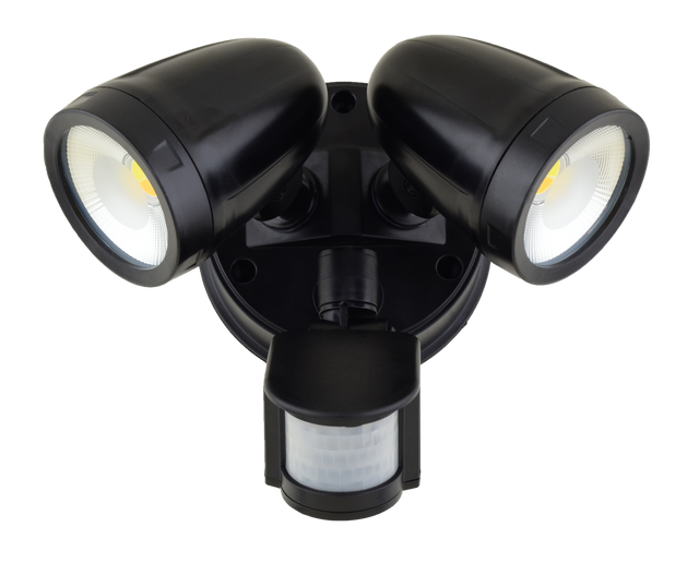 Vaccus Exterior Twin Spotlight with Sensor Black - TLVA3026MS