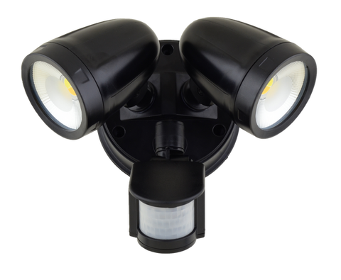 Vaccus Exterior Twin Spotlight with Sensor Black - TLVA3026MS