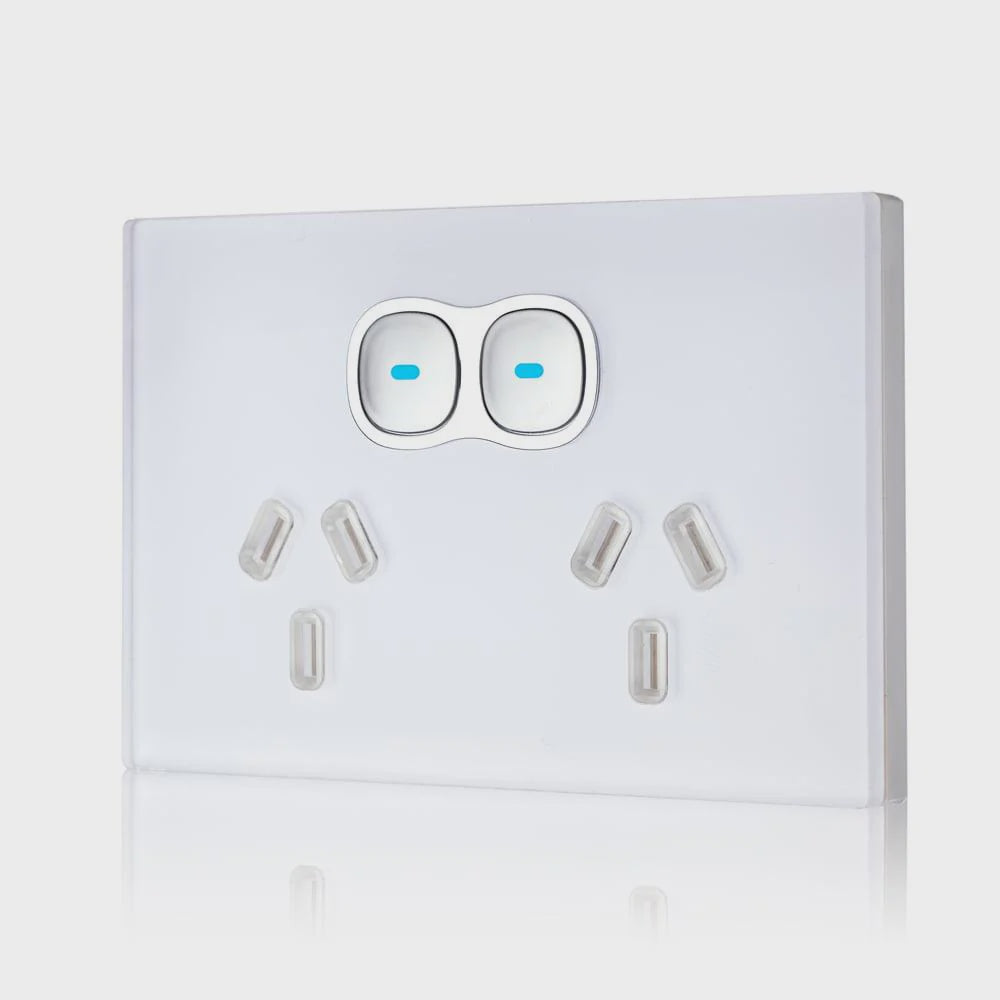 Transco Glass-look OPAL Double PowerPoint w/ LED Push Button Switch -  P2G - ARCK Electrical Wholesale Supplies