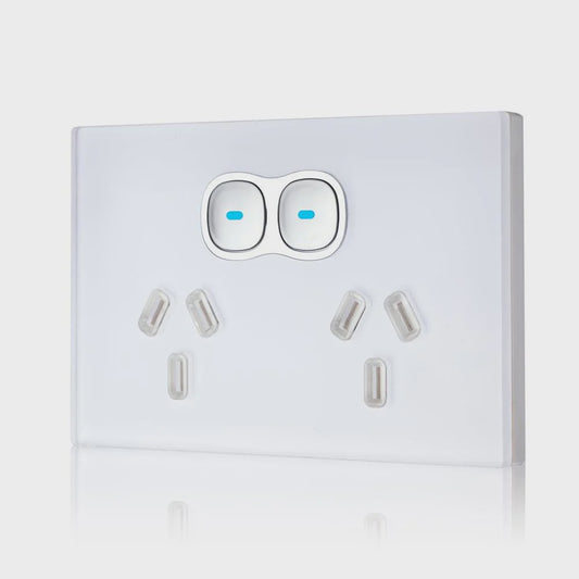 Transco Glass-look OPAL Double PowerPoint w/ LED Push Button Switch -  P2G - ARCK Electrical Wholesale Supplies