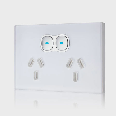 Transco Glass-look OPAL Double PowerPoint w/ LED Push Button Switch -  P2G - ARCK Electrical Wholesale Supplies