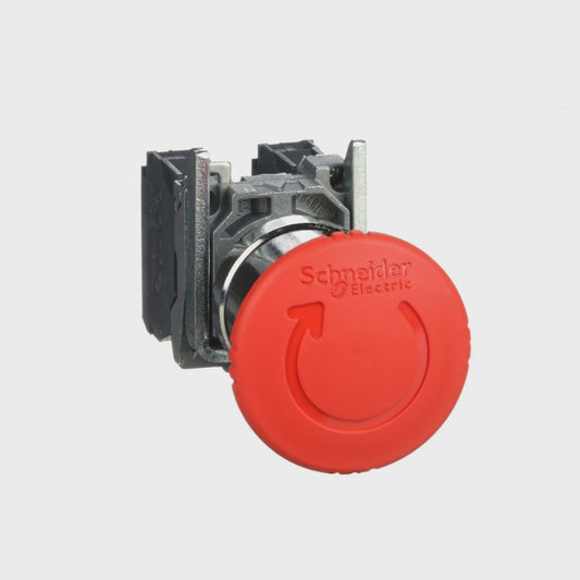 Clipsal red è40 chromium plated metal bezel Emergency stop, switching off è22 latching turn release 1NC+1NO - XB4BS8445 - ARCK Electrical Wholesale Supplies