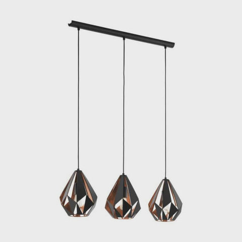 Carlton 3 Light Pendant Black and Copper Steel - 49991N - ARCK Electrical Wholesale Supplies