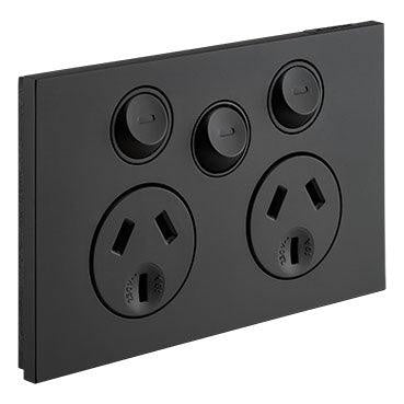 CLIPSAL SATURN ZEN DOUBLE POWERPOINT + EXTRA SWITCH (BLACK) - Z4025XA-ZB - ARCK Electrical Wholesale Supplies