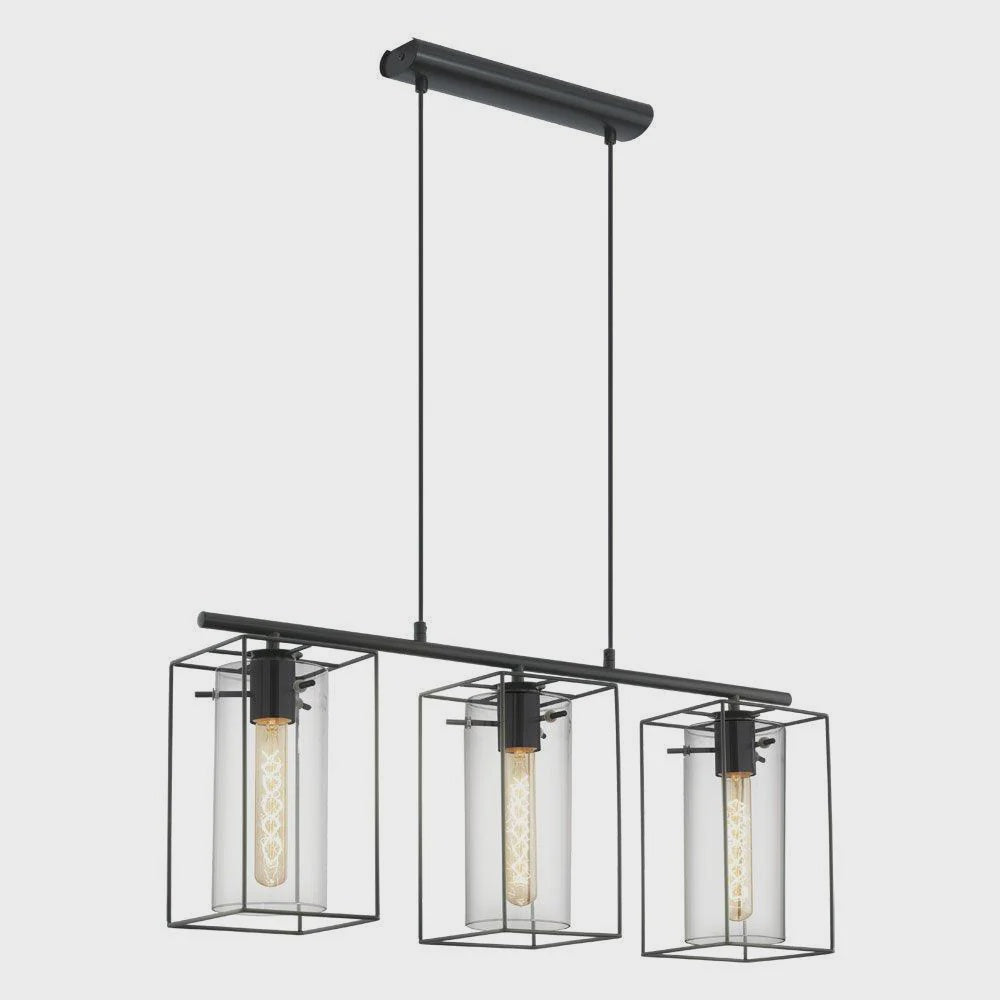 Loncino 3 light Pendant Black & Black Transparent - 49496 - ARCK Electrical Wholesale Supplies