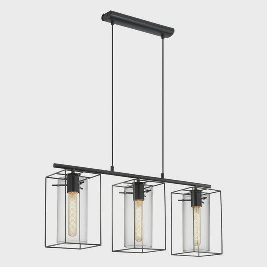 Loncino 3 light Pendant Black & Black Transparent - 49496 - ARCK Electrical Wholesale Supplies
