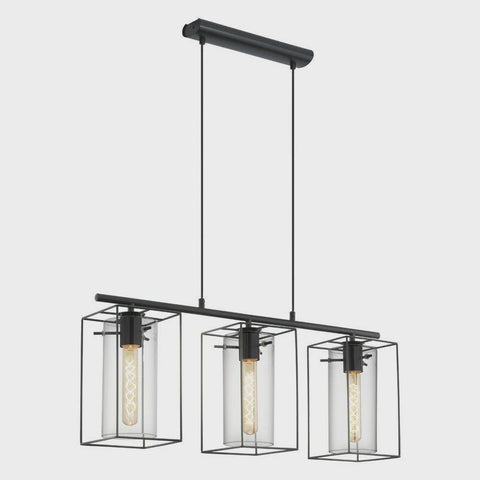 Loncino 3 light Pendant Black & Black Transparent - 49496 - ARCK Electrical Wholesale Supplies