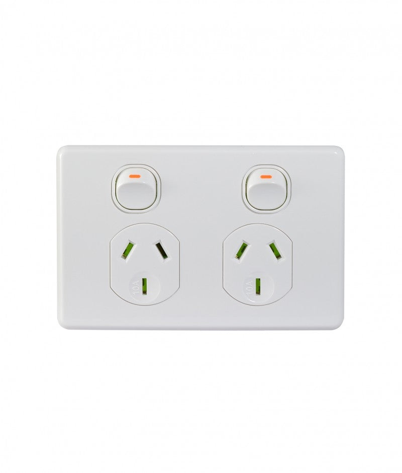 Trader Puma Power Point 2 Gang 10A Switched White-PUPP2G - ARCK Electrical Wholesale Supplies