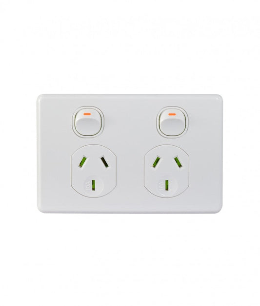Trader Puma Power Point 2 Gang 10A Switched White-PUPP2G - ARCK Electrical Wholesale Supplies