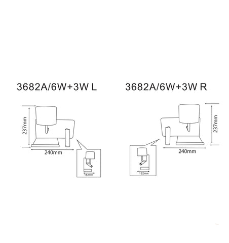 WALL Int City S/M 6W + 3W Reader Matt Wh w/Frosted Diff LEFT/RIGHT - VIGOL