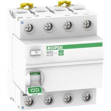 Clipsal MAX9 4 Pole 40A RCCB 30mA Type A - MX9RC440 - ARCK Electrical Wholesale Supplies