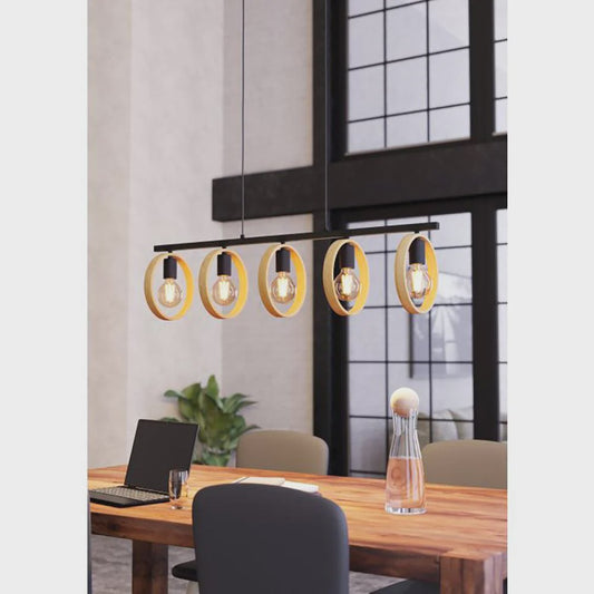 Ipsden Island Pendant 5 Lights Brown / Black Wood - 43552N - ARCK Electrical Wholesale Supplies