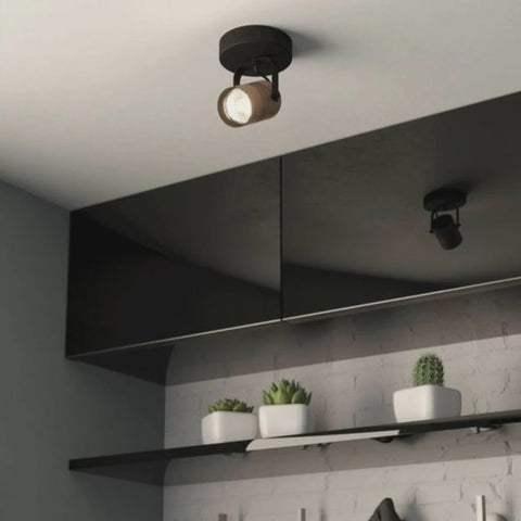 Cayuca Spotlight 1 Light Black Steel Brown Wood 4000K - 900436N - ARCK Electrical Wholesale Supplies