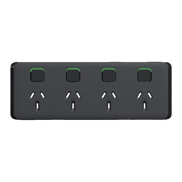 Clipsal Iconic Quad Power Point Skin Horizontal Mount, 250V, 10A, Clip-On Extra Black - 3015/4C-XB - ARCK Electrical Wholesale Supplies