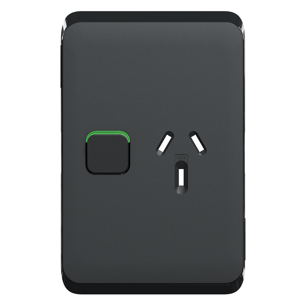 Clipsal Iconic Vertical Single Powerpoint 10A Skin Solid Edge Black Extra Black - 3015VC-XB - ARCK Electrical Wholesale Supplies