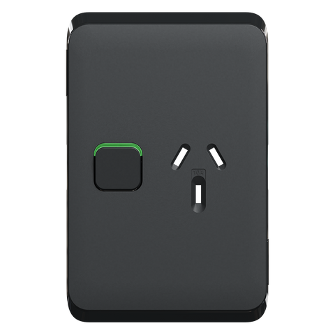 Clipsal Iconic Vertical Single Powerpoint 10A Skin Solid Edge Black Extra Black - 3015VC-XB - ARCK Electrical Wholesale Supplies