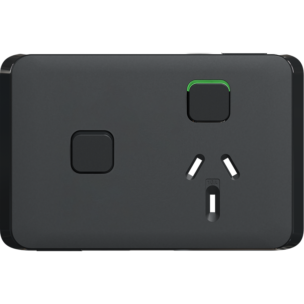 Clipsal Iconic Single Powerpoint + Extra Switch 10A Skin Solid Edge Black Extra Black - 3015XC-XB - ARCK Electrical Wholesale Supplies