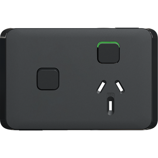 Clipsal Iconic Single Powerpoint + Extra Switch 10A Skin Solid Edge Black Extra Black - 3015XC-XB - ARCK Electrical Wholesale Supplies