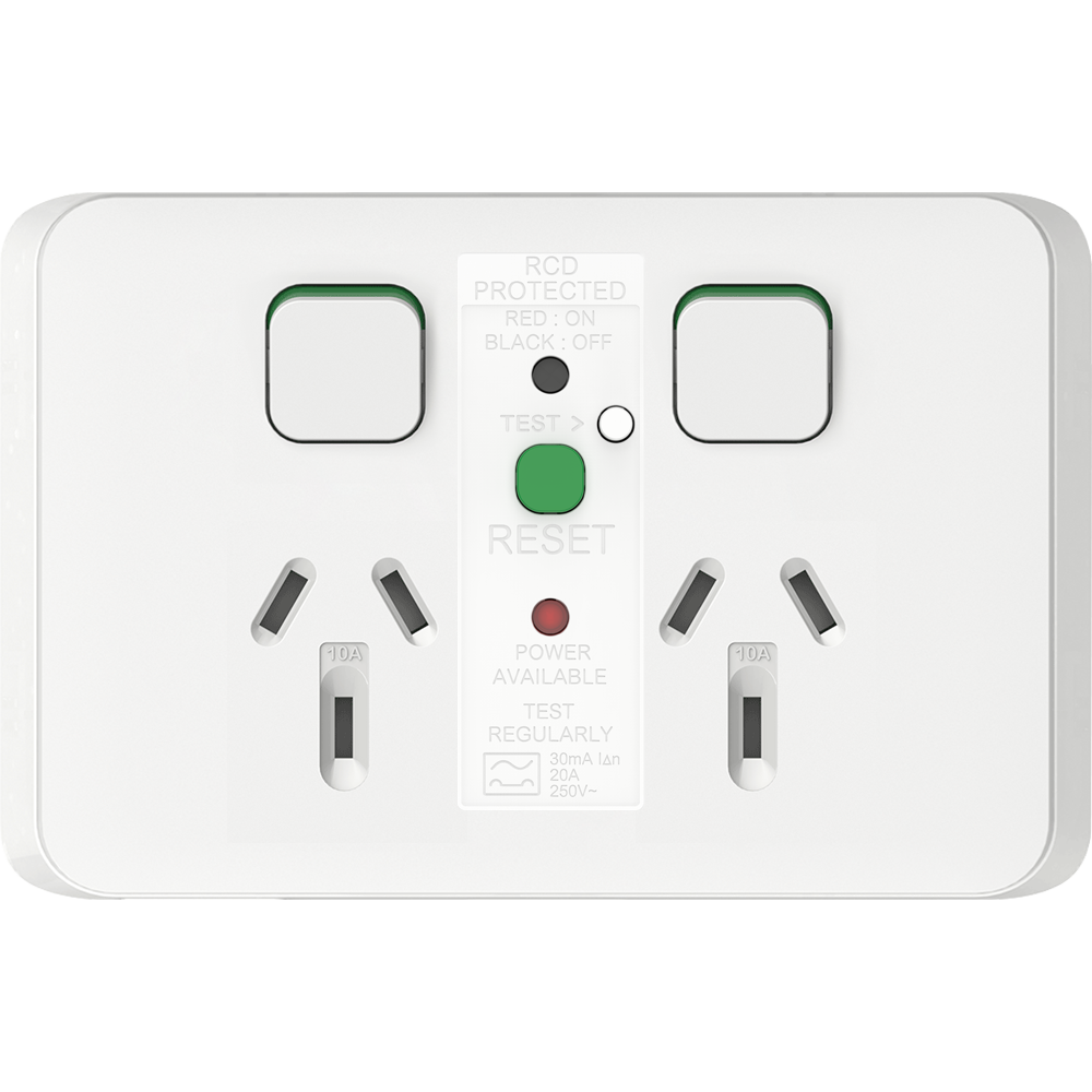 Clipsal Iconic Double Powerpoint 10A 30mA RCD Protected Vivid White - 3025RCD30-VW - ARCK Electrical Wholesale Supplies