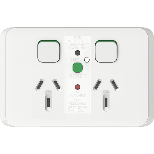 Clipsal Iconic Double Powerpoint 10A 30mA RCD Protected Vivid White - 3025RCD30-VW - ARCK Electrical Wholesale Supplies