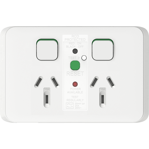 Clipsal Iconic Double Powerpoint 10A 30mA RCD Protected Vivid White - 3025RCD30-VW - ARCK Electrical Wholesale Supplies