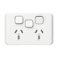 Clipsal Iconic Double Powerpoint 10A + Extra Switch Skin Vivid White - 3025XC-VW
