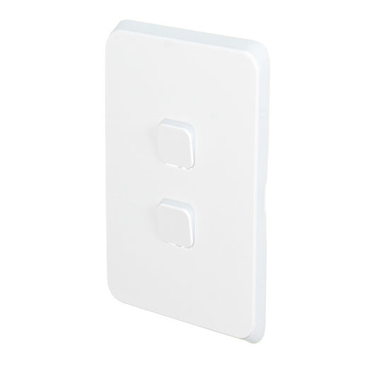 Clipsal 2 Gang ICONIC Vertical Internal Rocker Switch Cover Plate Vivid White - 3042C-VW