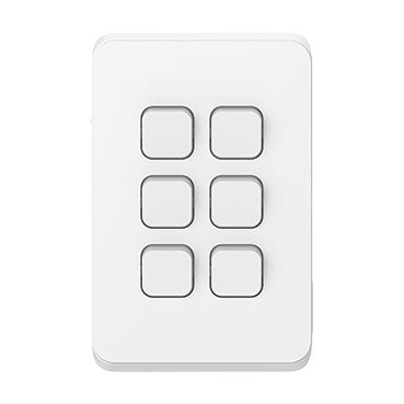 Clipsal Iconic 6 Gang Switch Skin Vivid White - 3046C-VW