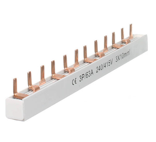 12 POLE 3 PHASE PIN STYLE INSULATED BUSBAR 63A 10MM² - 30810NLS